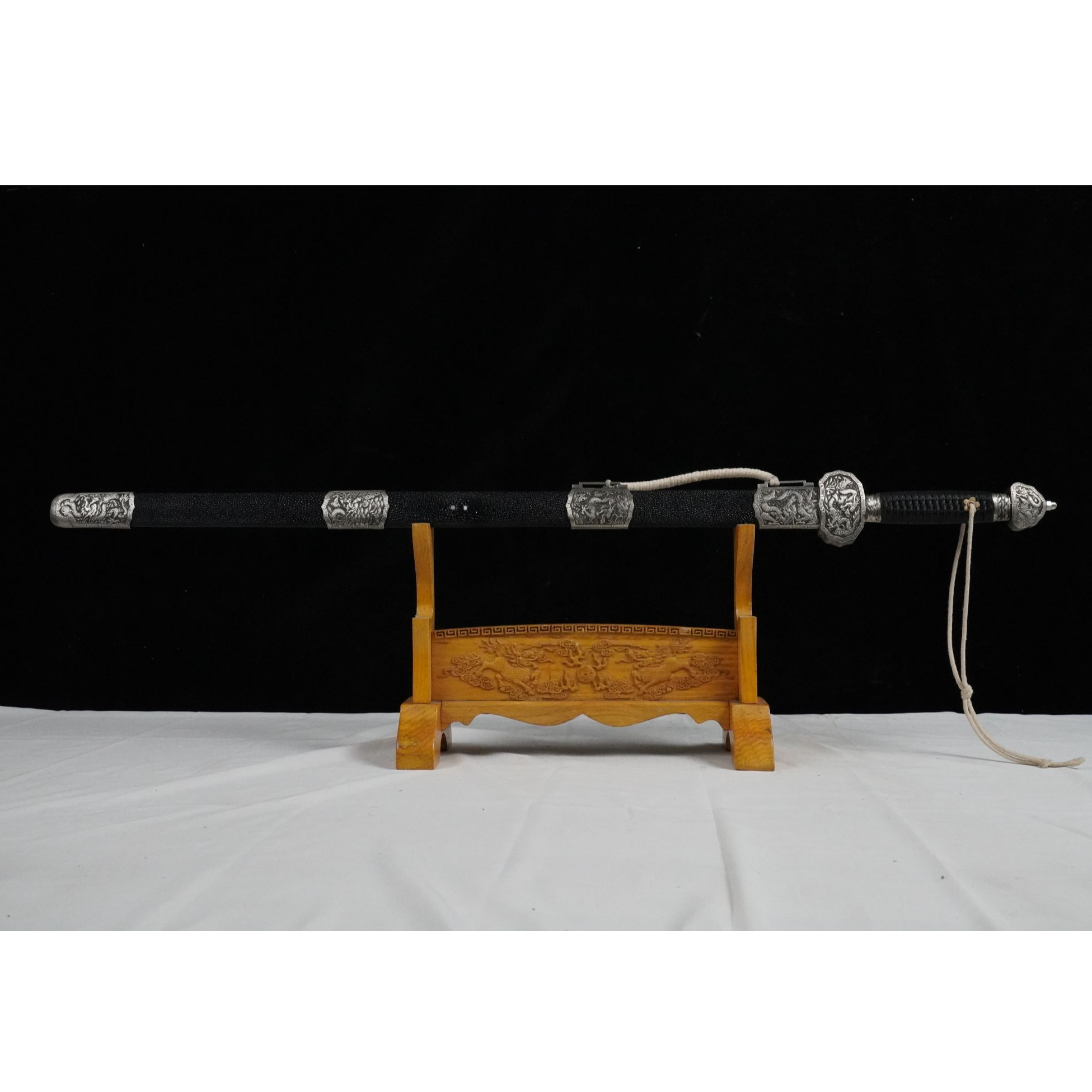 汉凌宝剑 龙王清剑 毛铁草钢复合扭转纹 手工槽 全鱼皮 未开刃