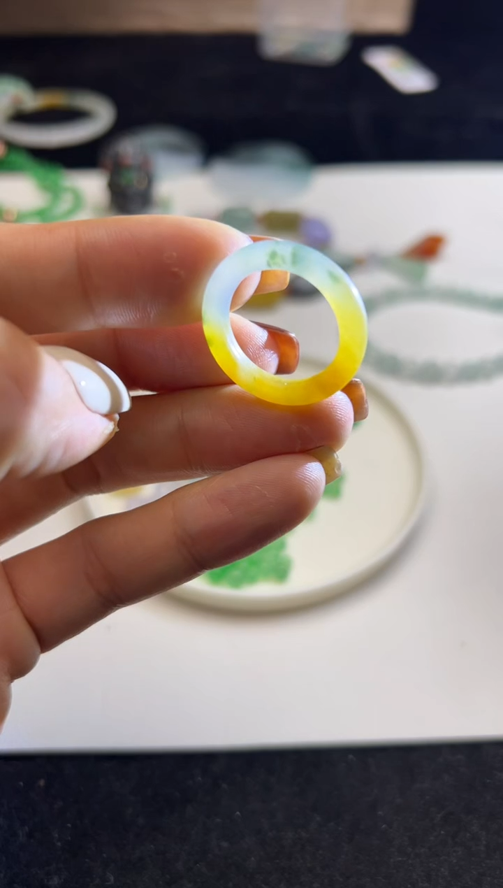 未镶嵌定制翡翠15圈冰黄戒圈2500+250-wxq176