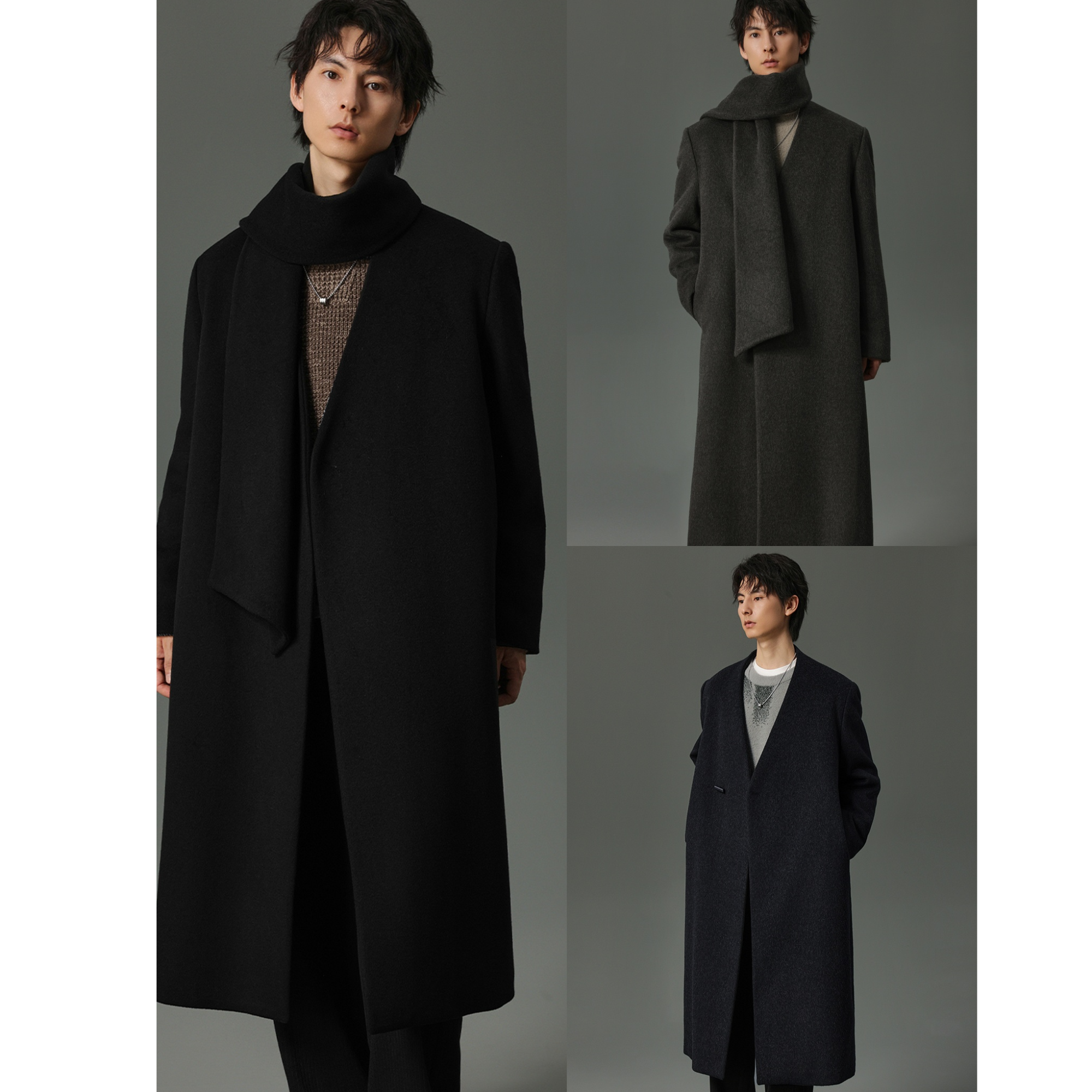 羊毛大衣可搭羊毛围巾~冬季男士氛围感重磅加厚男士长款潮外套17