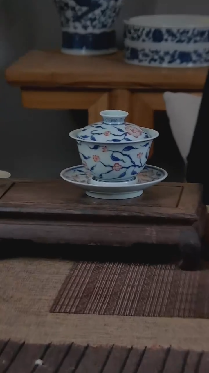 折葵非器手工手绘山茶花三才盖碗