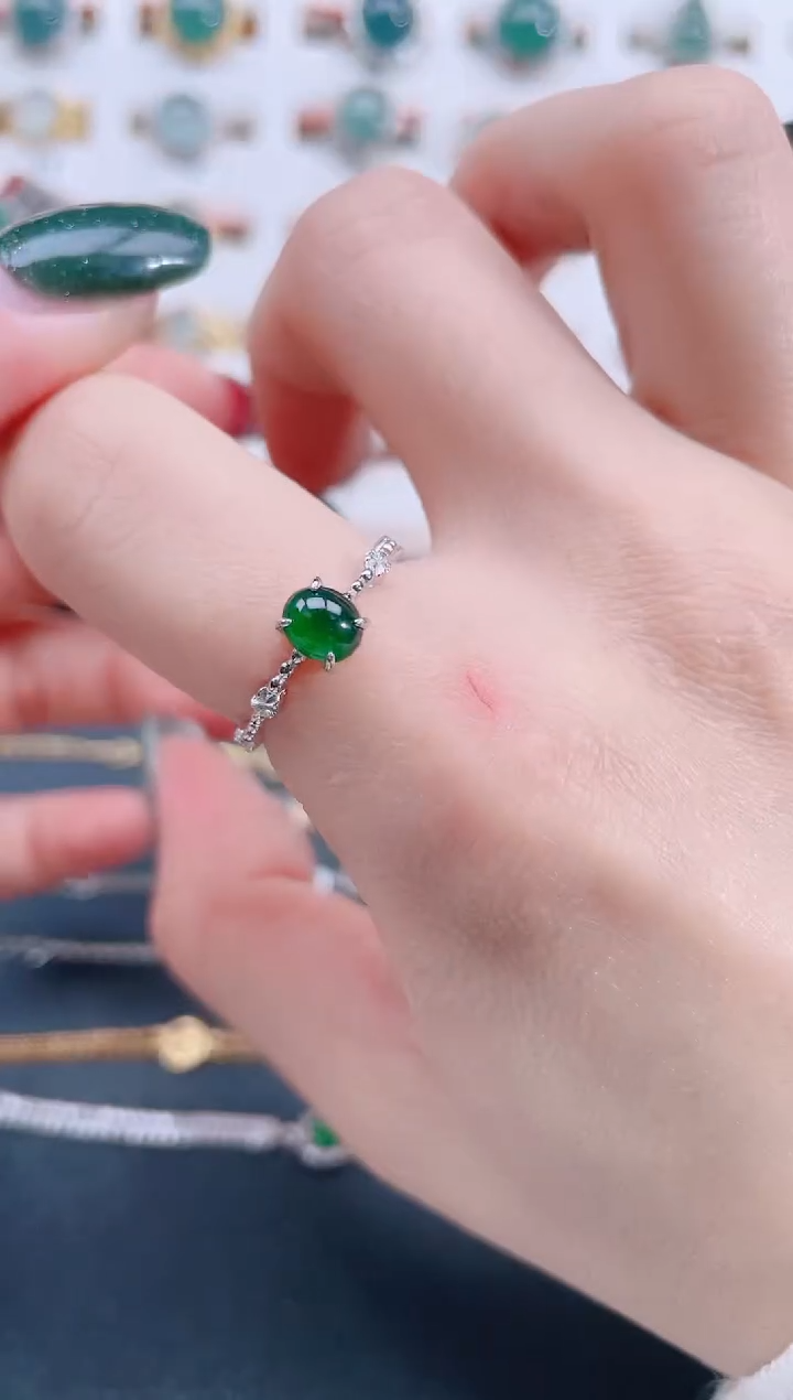 银S925镶嵌戒指翡翠天然翡翠