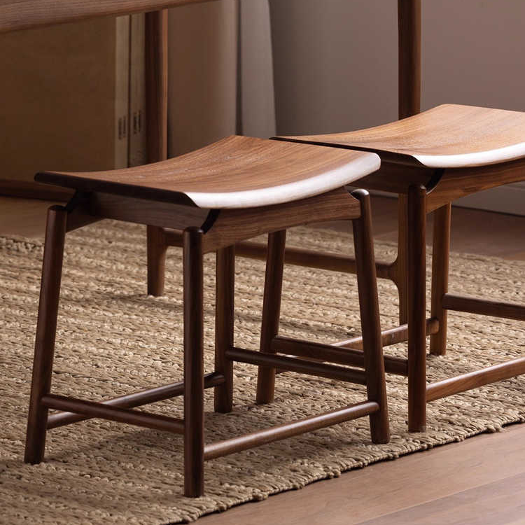 北美黑胡桃木实木凳子元宝凳化妆凳换鞋凳家用板凳餐凳茶桌马鞍凳