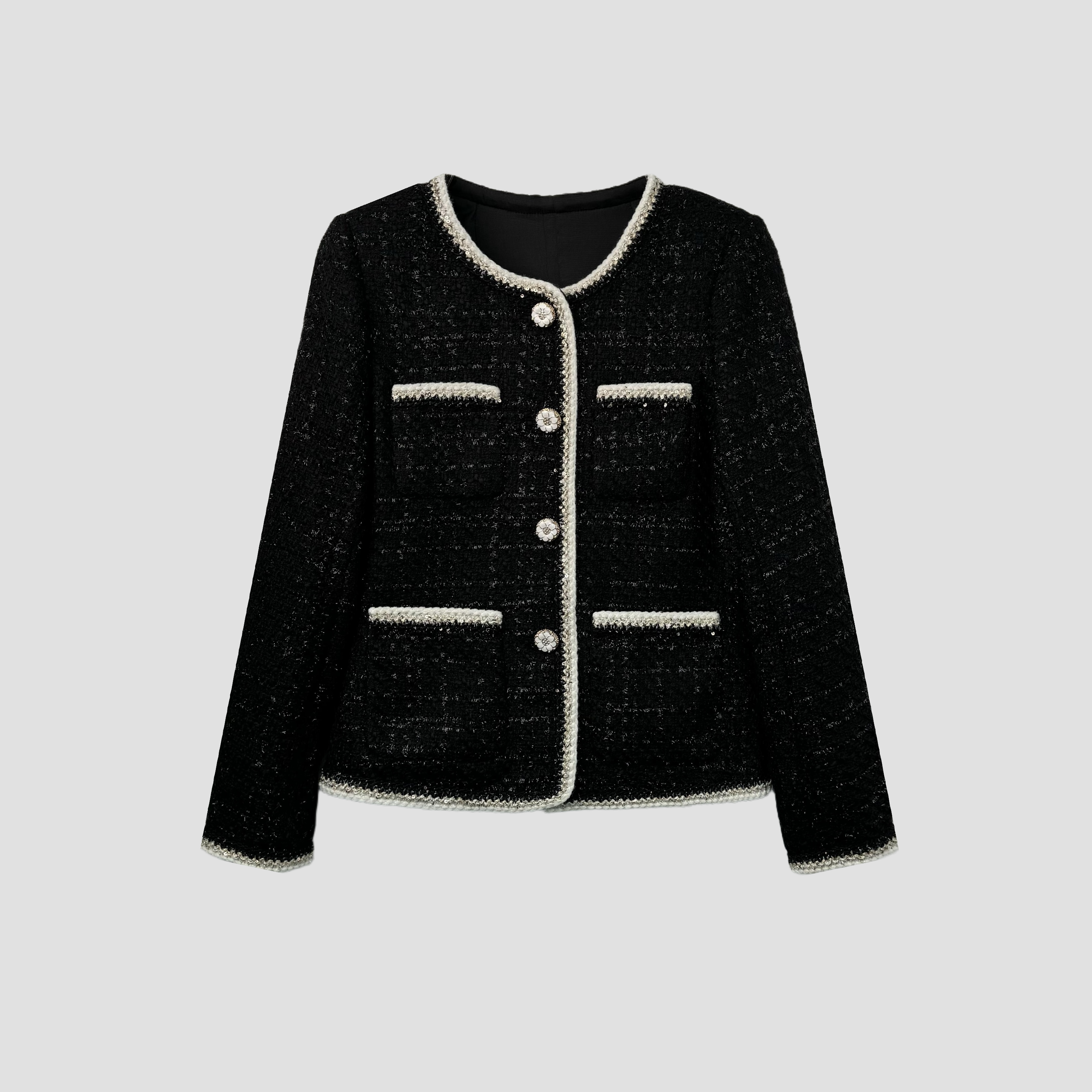 （C系列）春秋季新款时尚优雅小香风短外套黑色女YL250016-黑色