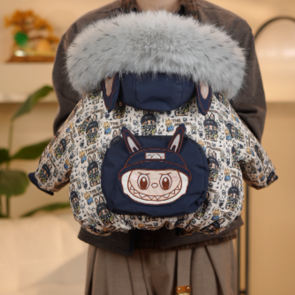 【A加绒加厚】2025冬季新款韩版宽松简约时尚可爱刺绣连帽加绒外套