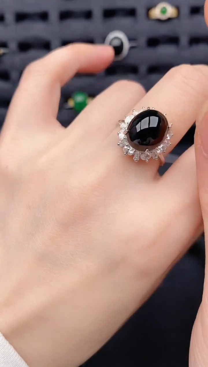 银S925镶嵌戒指翡翠天然a货翡翠288