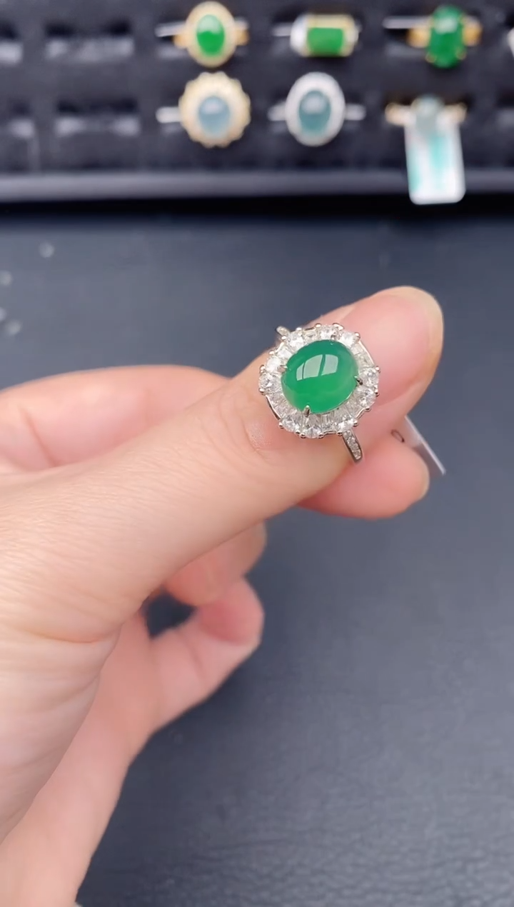银S925镶嵌戒指翡翠天然a货翡翠358