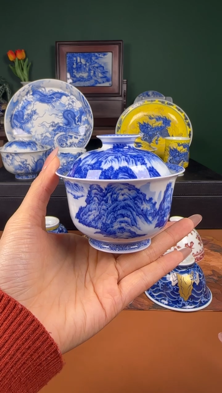 【闪购商品】杯景雨工坊 青花 重工山水 金钟杯 