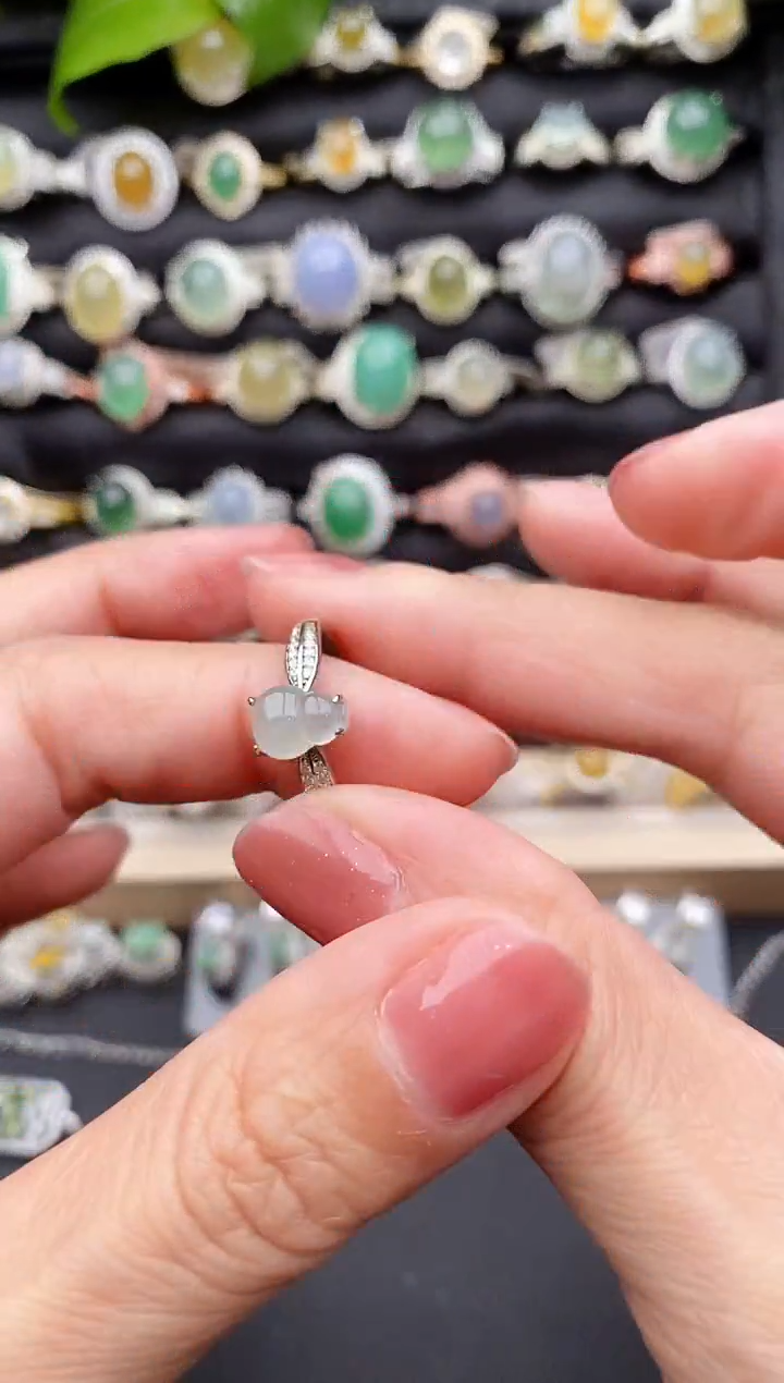 【闪购商品】翡翠戒指银S925镶嵌缅甸天然A货翡翠55  2-8