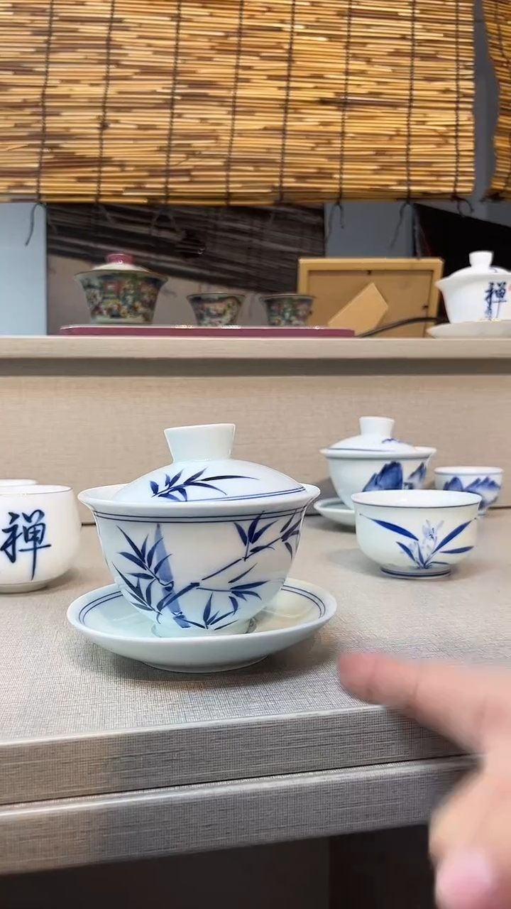 景德镇高温烧竹子三才盖碗