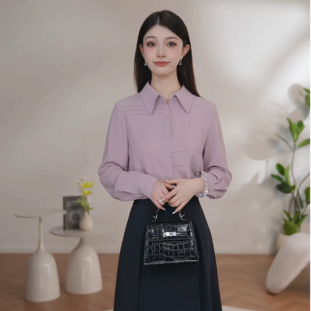【曼贝】2025秋季小衫女职业纯色西柚粉气质轻奢8593276【珮珮】