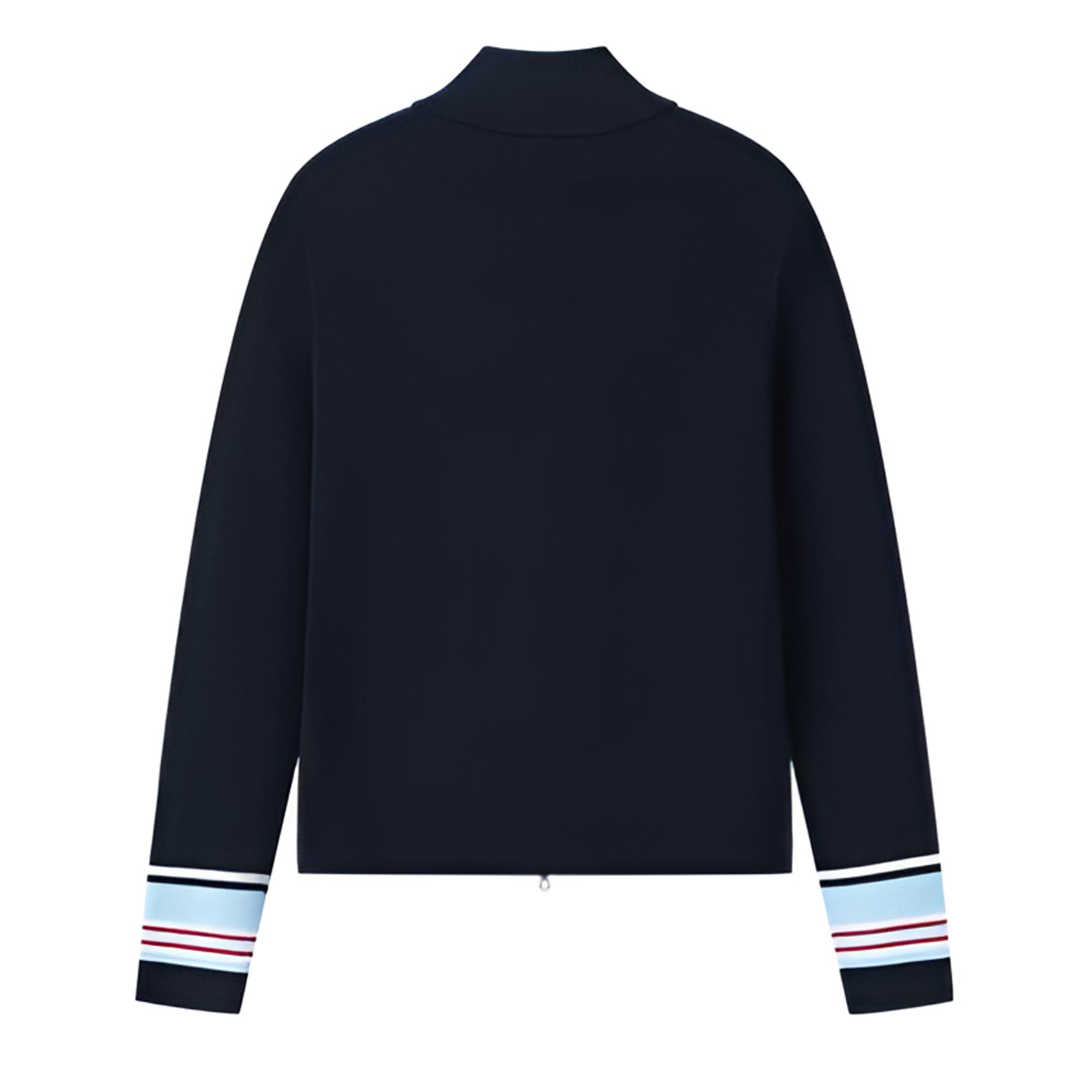 016刺绣款双头拉链条纹藏青毛衣