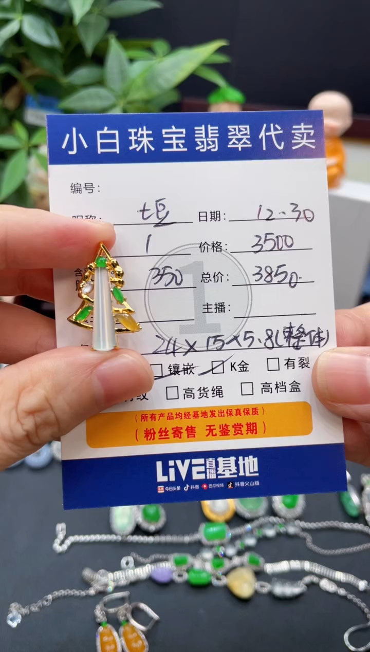 吊坠(不含链)18K金镶嵌翡翠土**肉吊坠