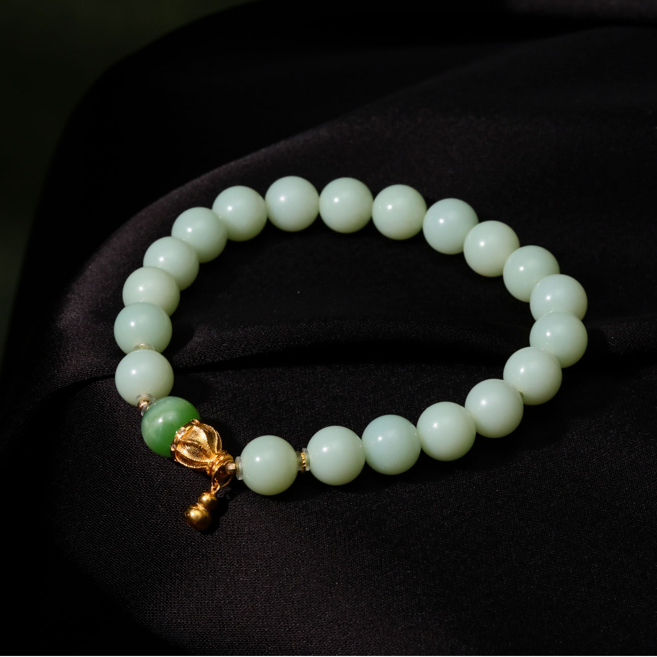 【意婵】青海老料薄荷蓝碧玉粉青单圈18K金真钻-912834