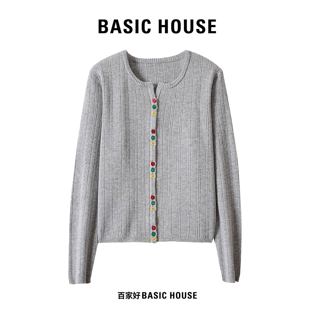 Basic House/百家好彩扣时尚气质百搭毛针织衫0542 MM