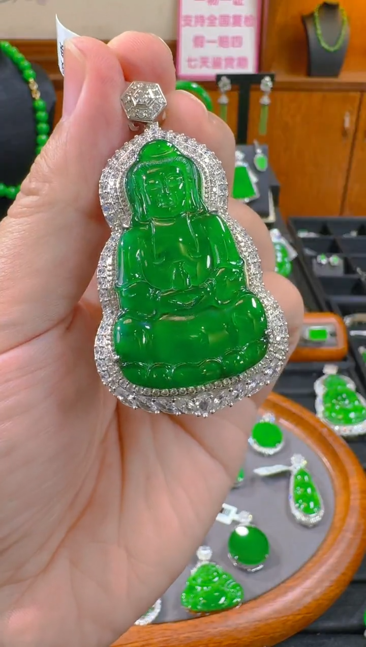 吊坠(赠链)银S925镶嵌翡翠天然A货翡翠