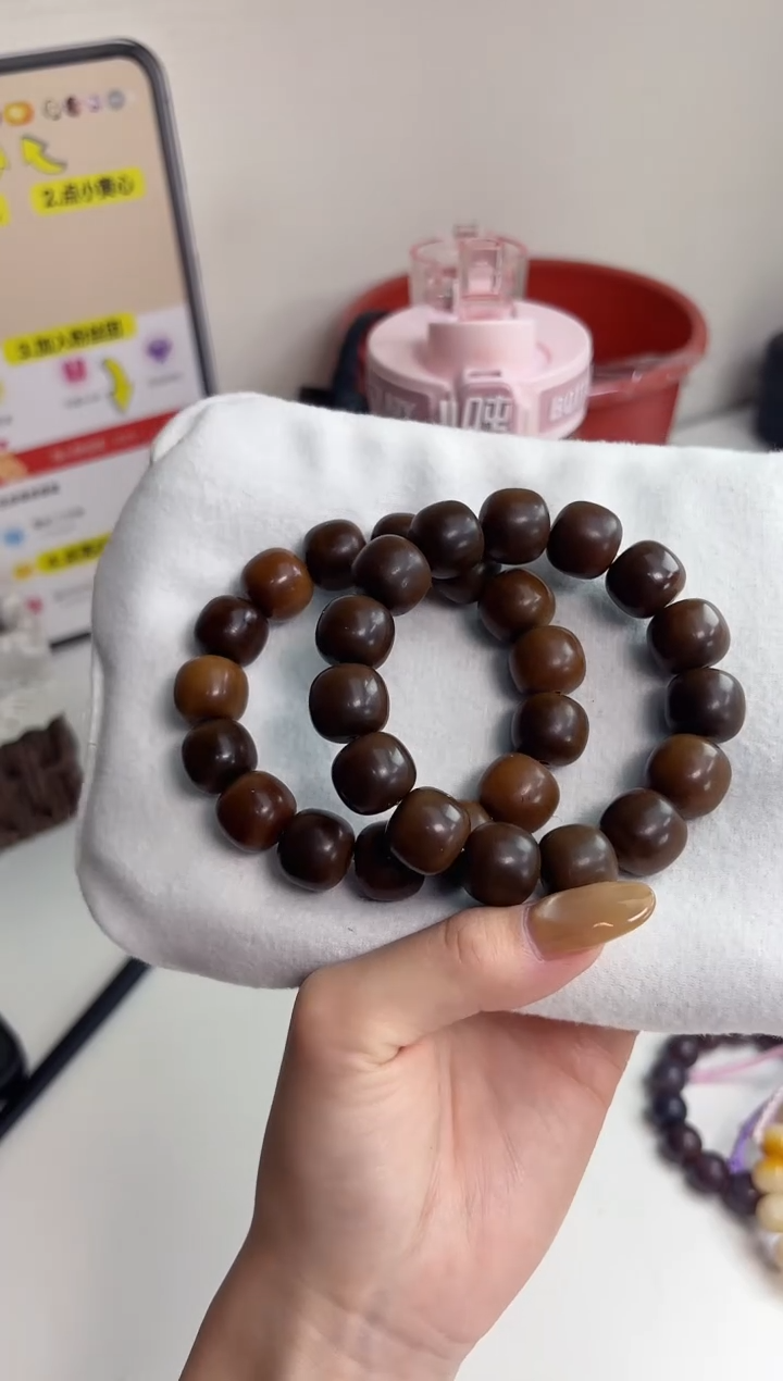 手串菩提根/象牙果沐b11焦糖咖啡干磨桶珠14*15mm手串随机