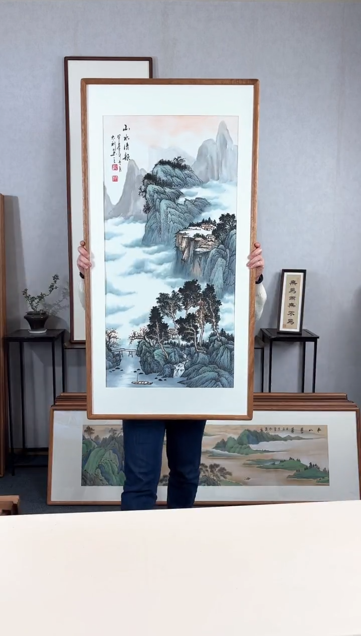 【闪购商品】国画手绘*山水清韵*62*123cm实木框