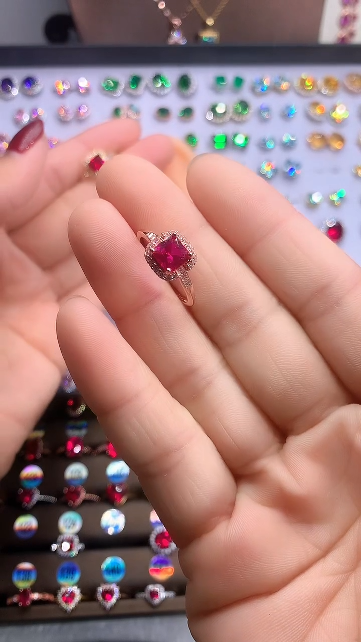 【闪购商品】红宝石戒指银S925镶嵌玫瑰金6