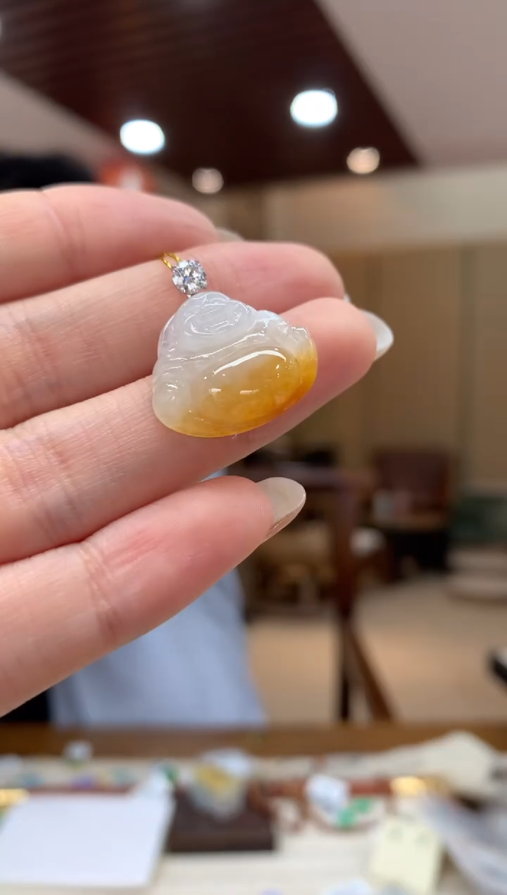 吊坠(不含链)18K金镶嵌翡翠佛公