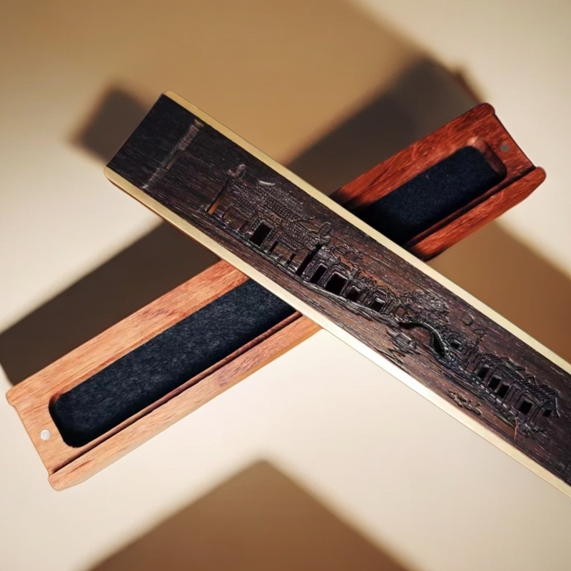 天然沉香 酸枝木 黑檀木点香盒 东莞茶山南社全景雕刻