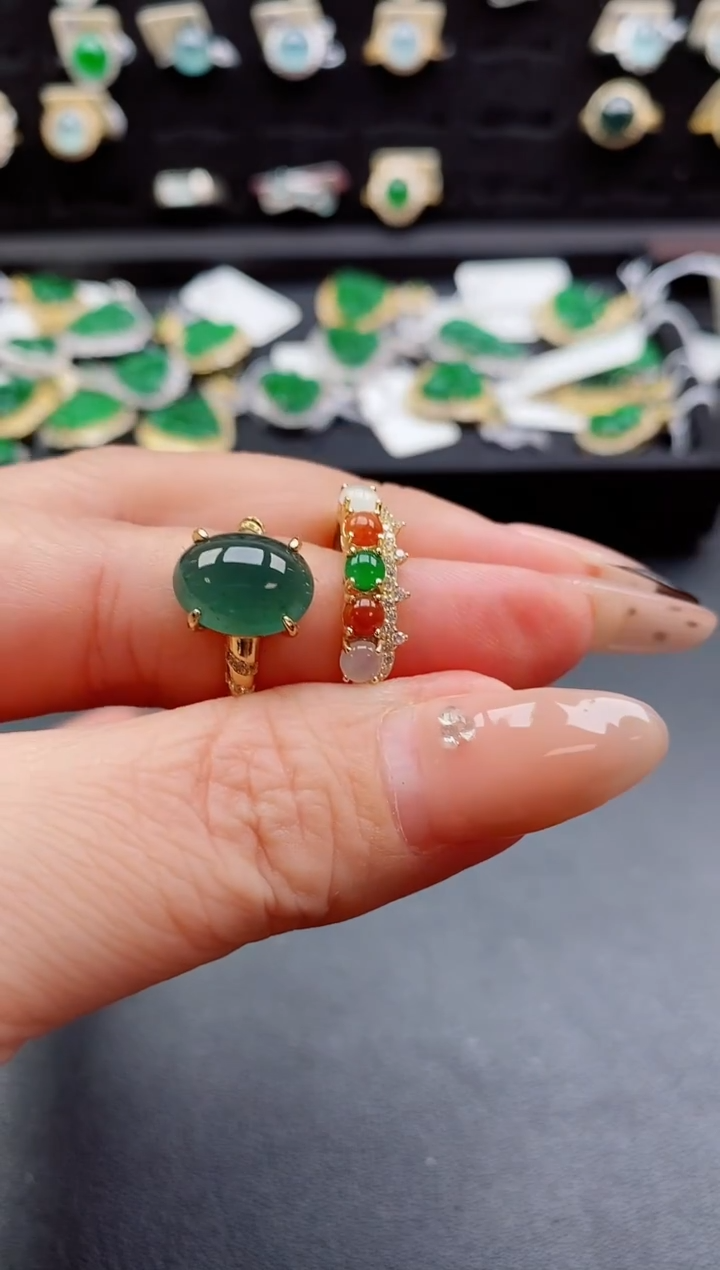 银S925镶嵌戒指翡翠1