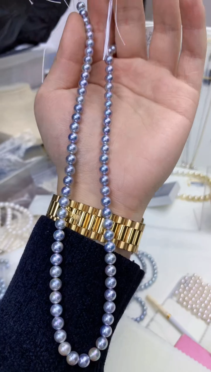 【闪购商品】海水珍珠饰品银S925镶嵌6-6.5真多麻色满珠链