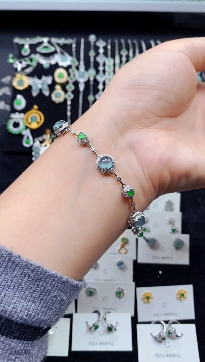 【闪购商品】翡翠手链银S925镶嵌0676