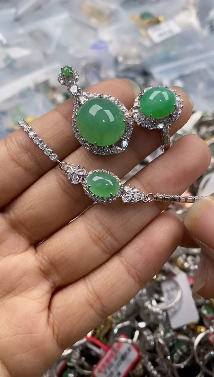 银S925镶嵌戒指翡翠1010---5