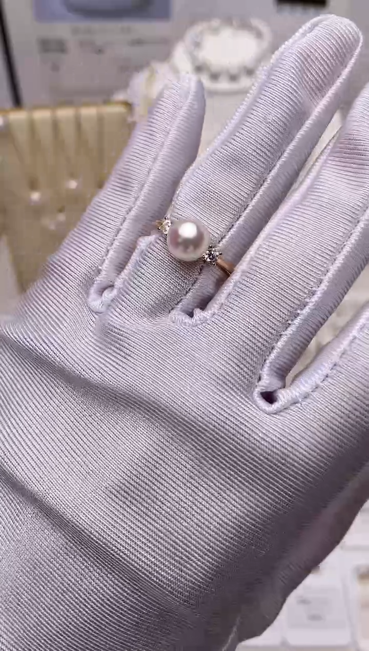 银S925镶嵌戒指海水珍珠福利天女戒指