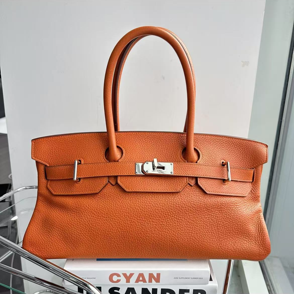 95新 Hermes/爱马仕 shoulder birkin 活力橘银扣 框I刻