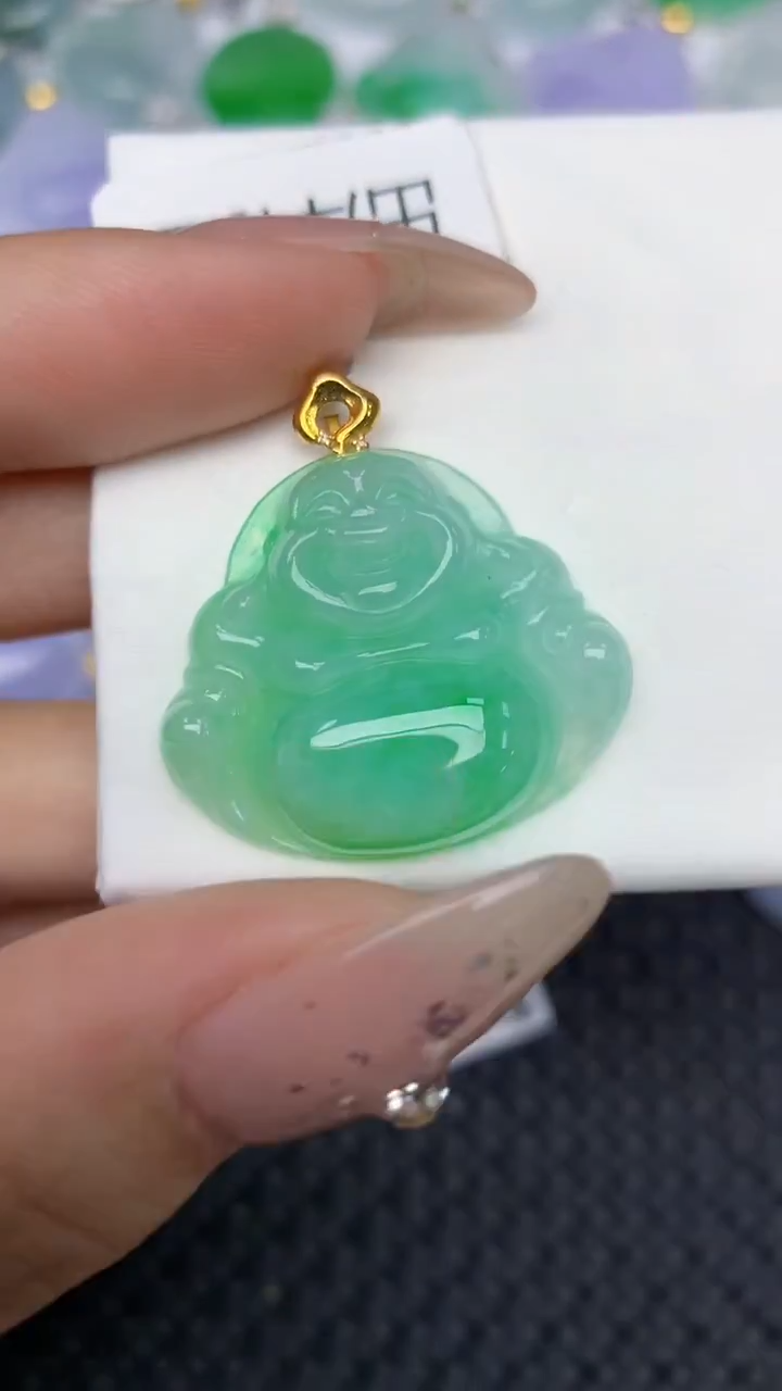 颈饰18K金镶嵌翡翠天然缅甸翡翠a货百元以上9元证书费自理