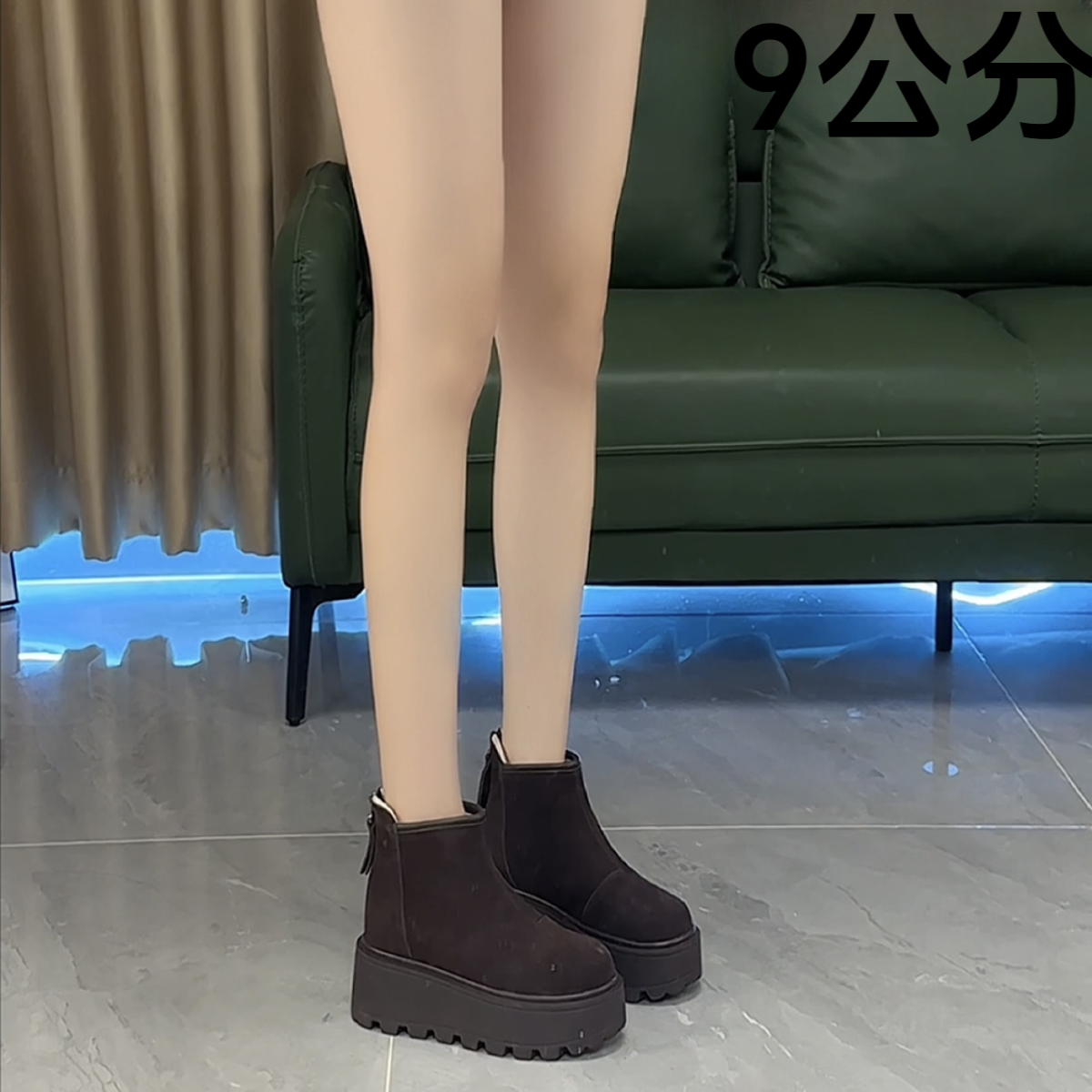 9公分内增高加绒勃肯鞋2025后拉链翻毛皮增高短靴百搭马丁靴女鞋