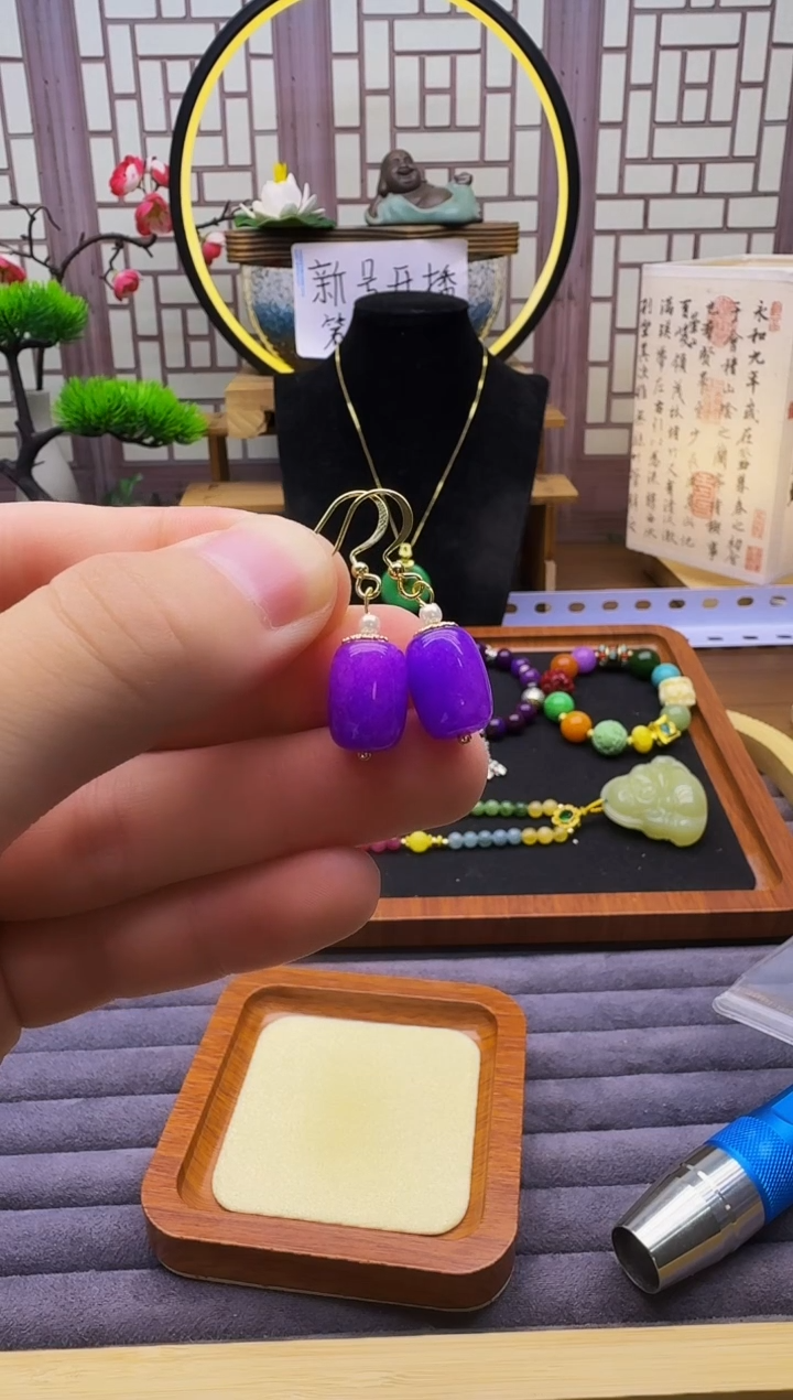 翡翠14K金镶嵌耳饰E415