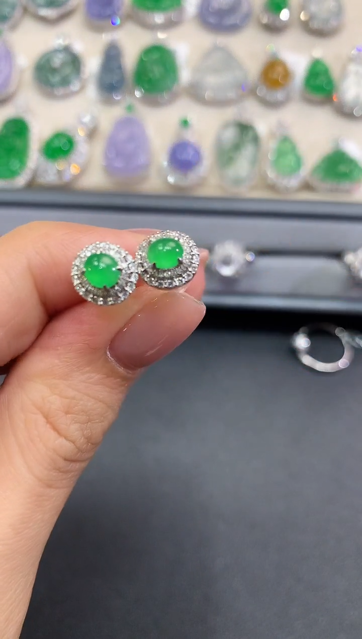 【闪购商品】翡翠耳饰18K金镶嵌a116           