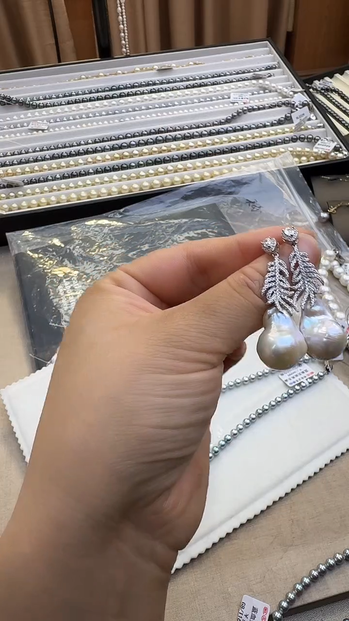 银S925镶嵌耳饰淡水珍珠巴洛克珍珠耳环 