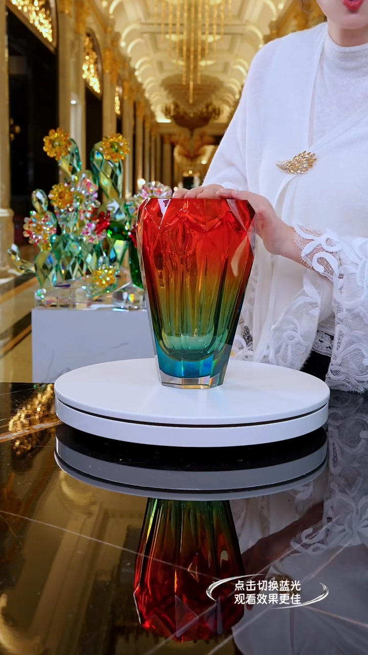 摆件AJ1010335冰花橙红色花器