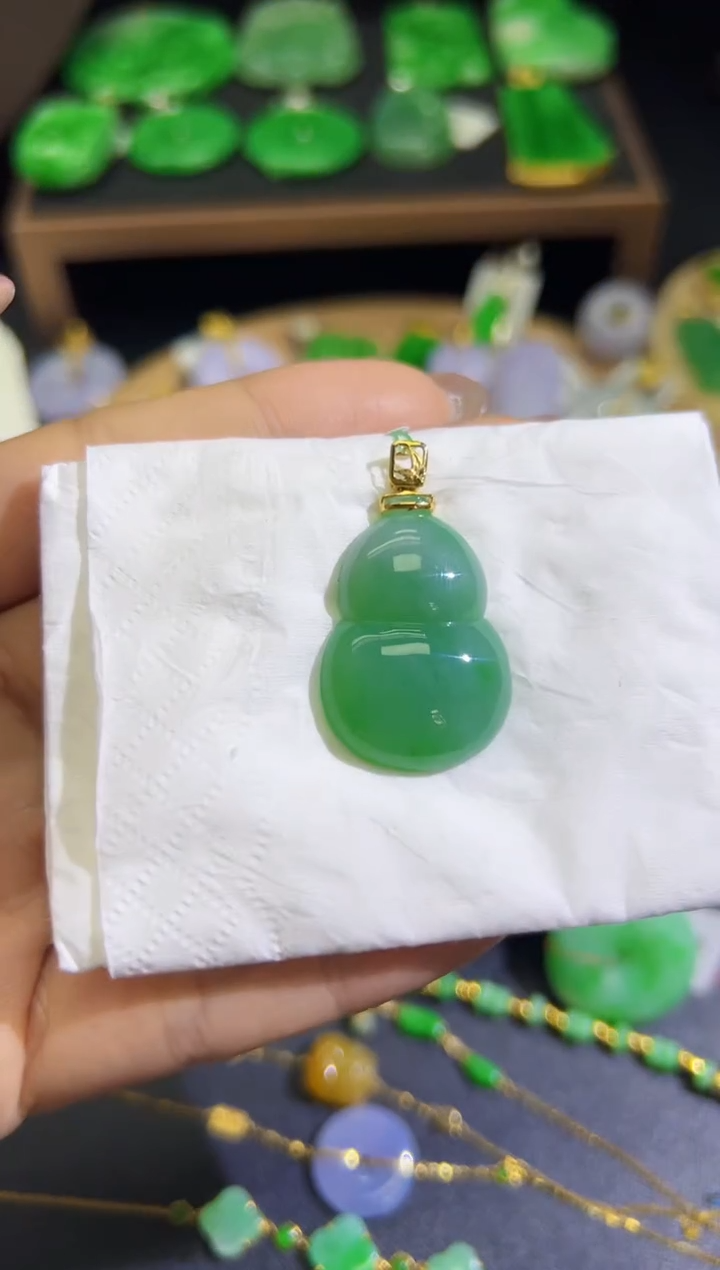 【闪购商品】翡翠颈饰18K金镶嵌Q缅料A货翡翠/支持复检/一件