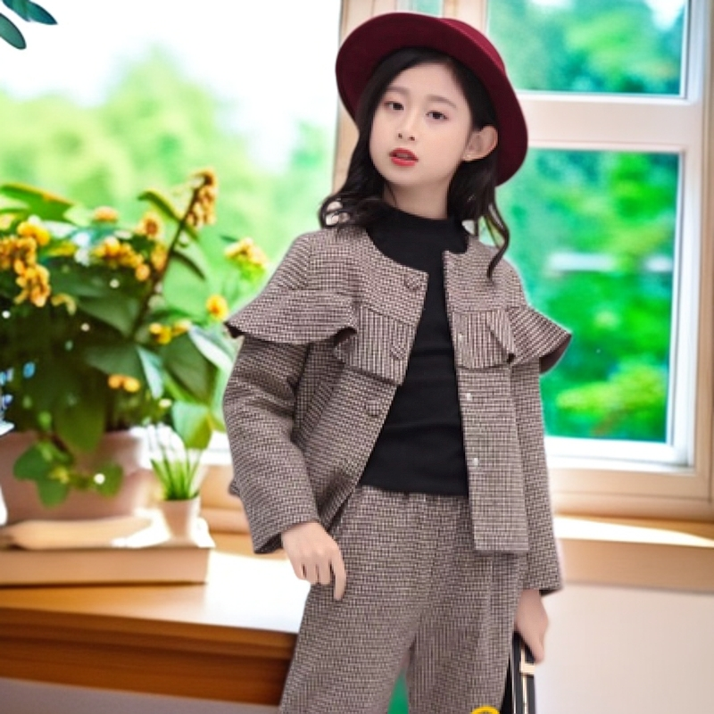 套装童装纯色厚款女中大童秋季女童春秋外套冬季休闲洋气