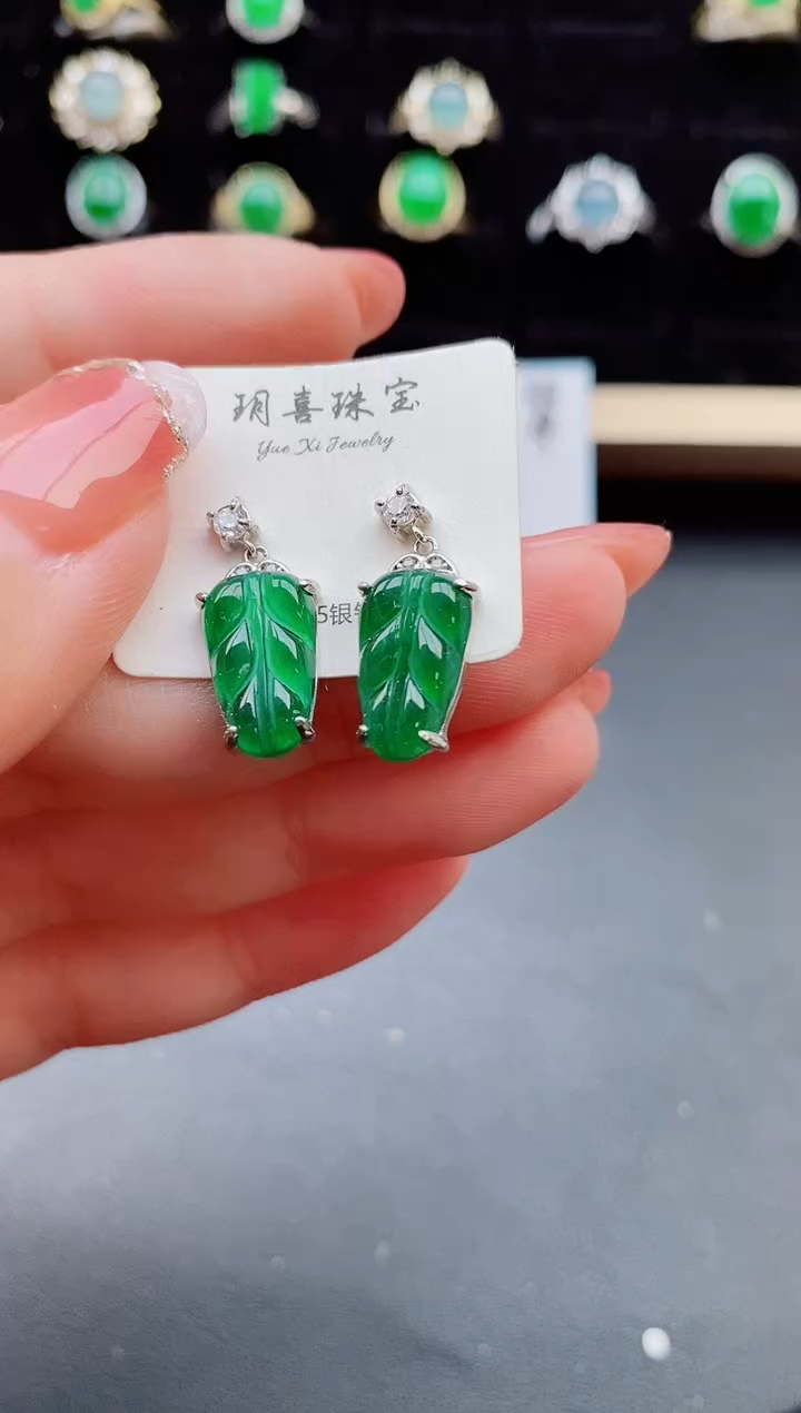 【闪购商品】翡翠耳饰银S925镶嵌05800