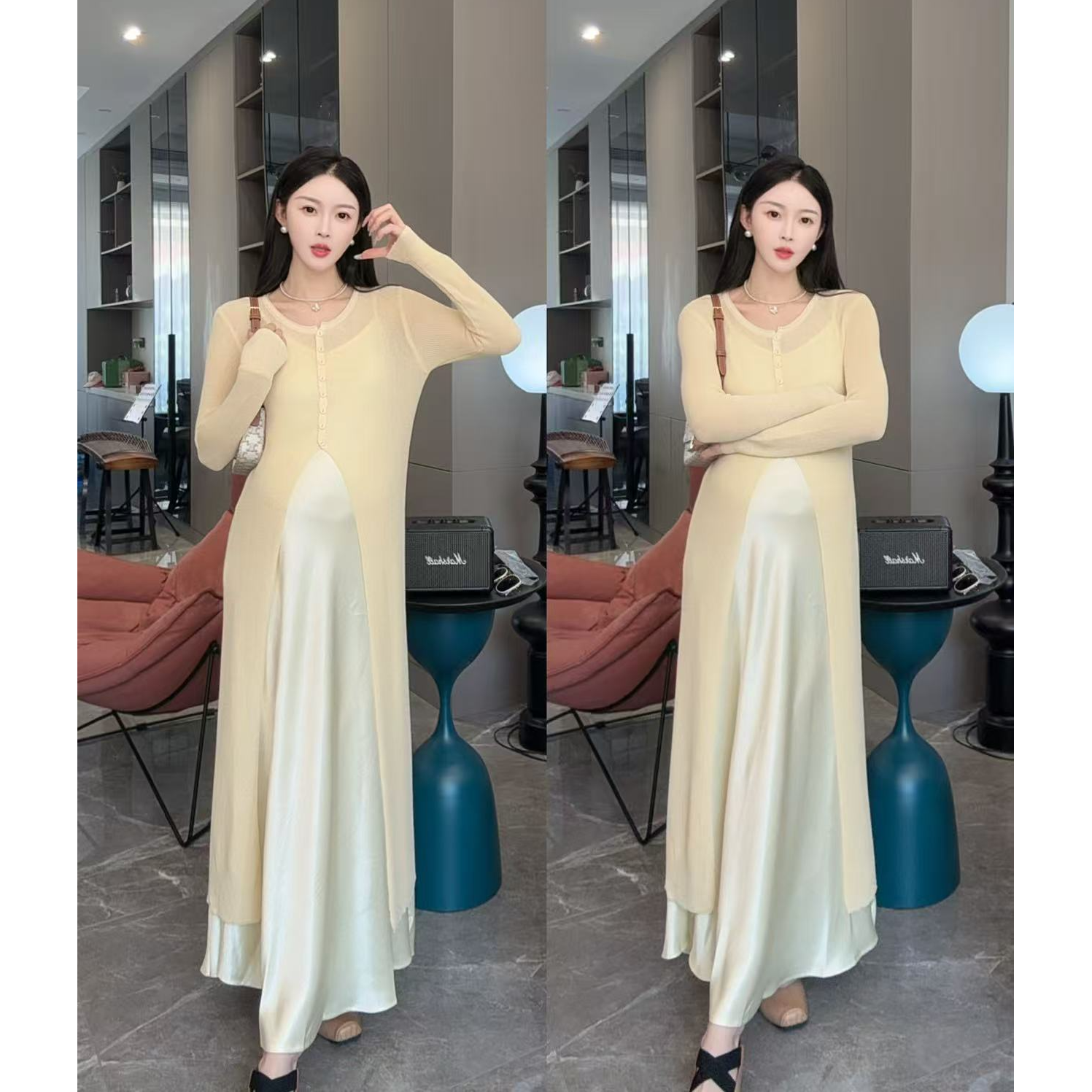 孕妇时尚早秋季新款气质吊带裙高级感孕期穿搭时尚百搭针织连衣裙