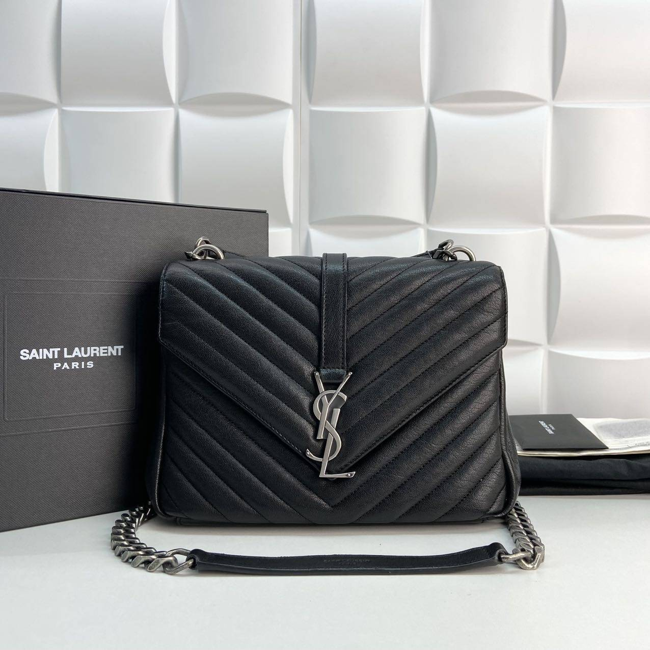 95新 YSL/圣罗兰 丁丁专属 黑银信封单肩包 THHZ3420