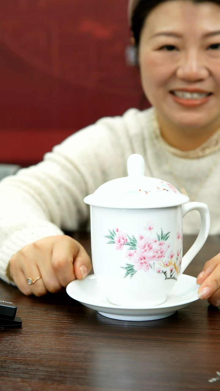 【闪购商品】021函夏非遗水点桃花办公杯