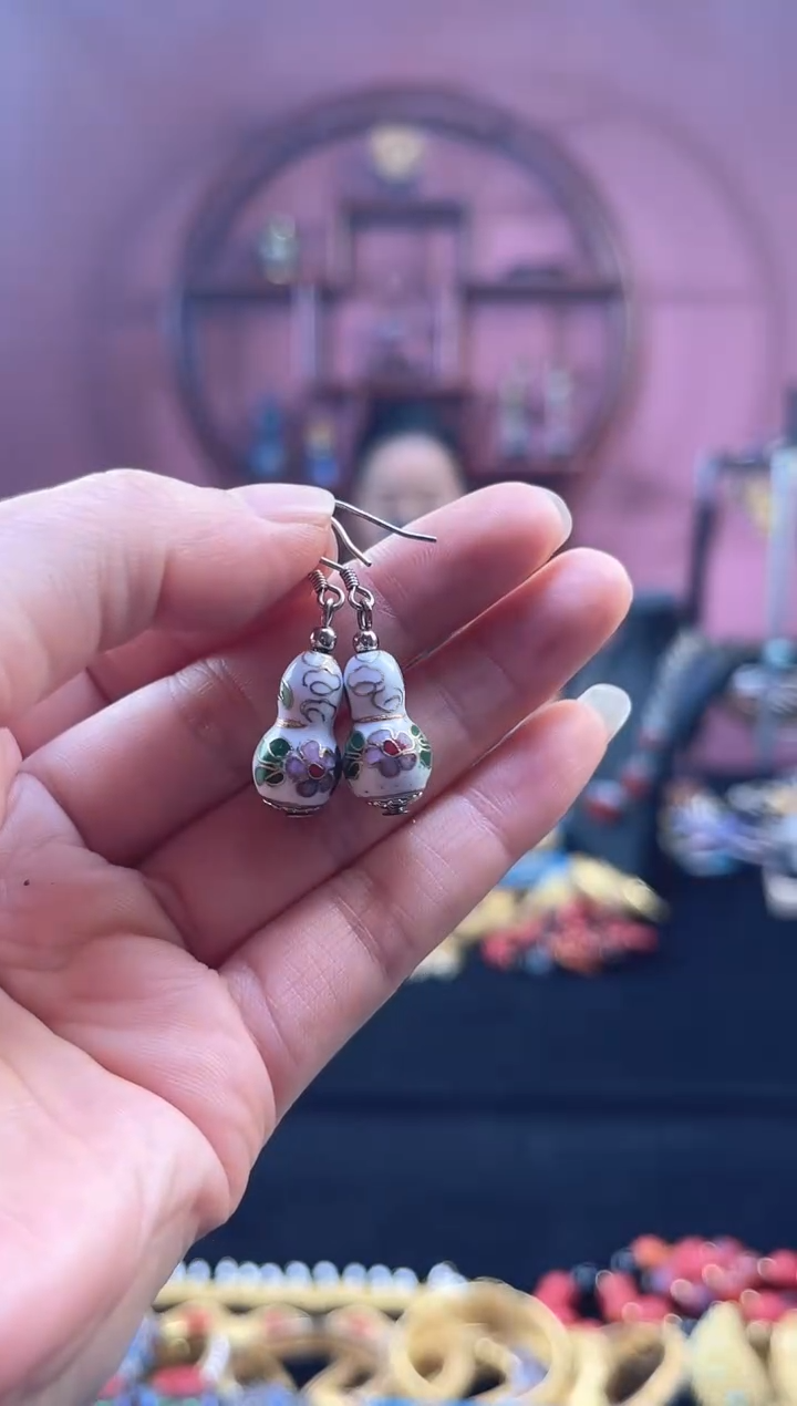 非遗 景泰蓝耳饰 葫芦 白色