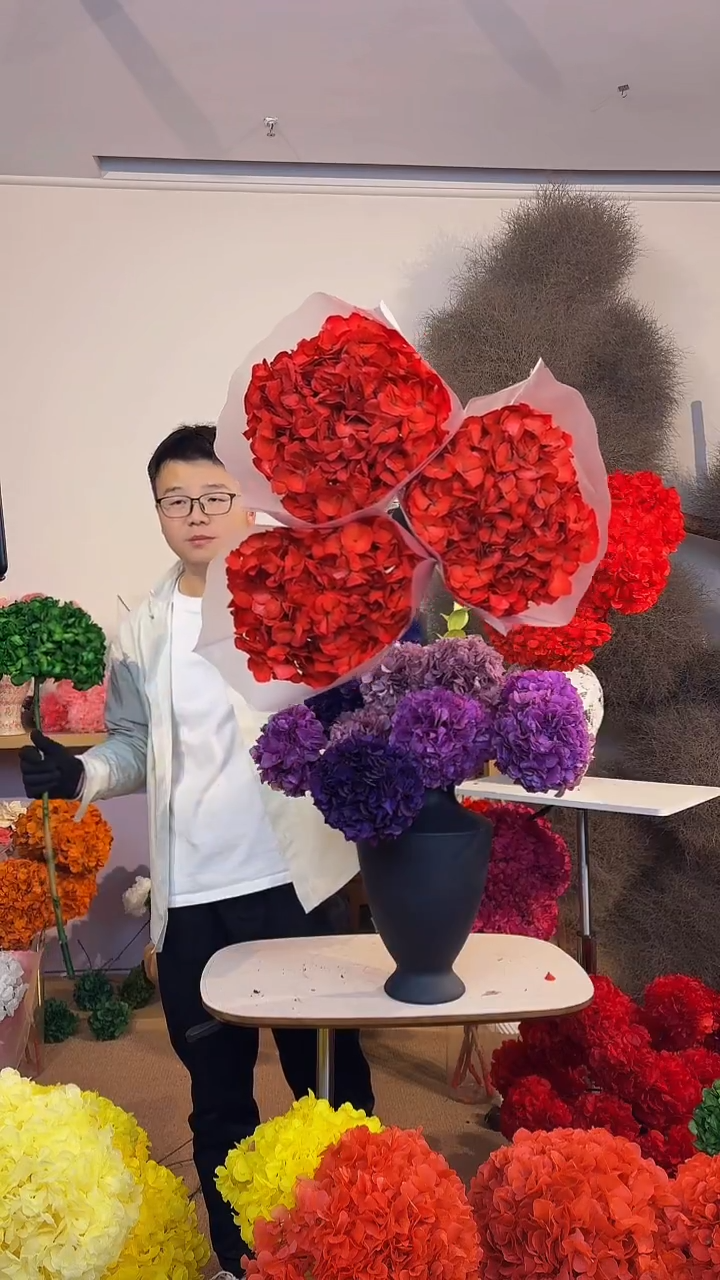 S级 吸色永生大叶绣球3枝 红