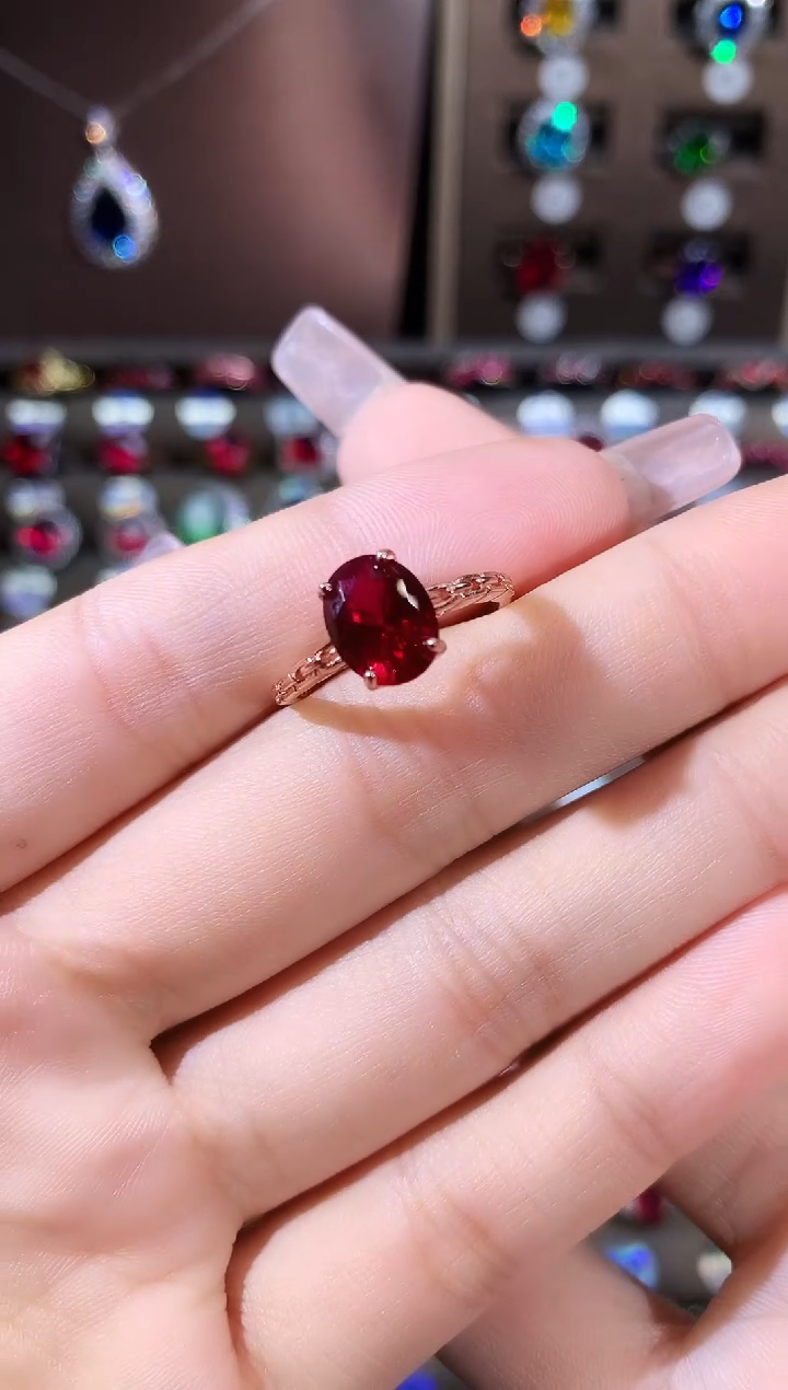 银S925镶嵌戒指红宝石酒红 79