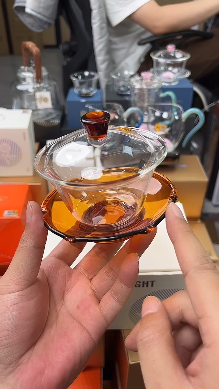 @@禾器晶彩荷叶盖碗琥珀色