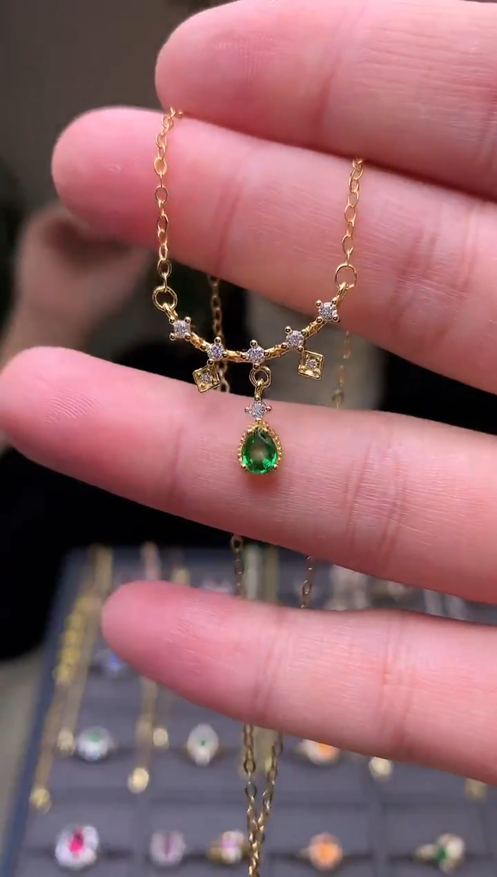 银S925镶嵌颈饰石榴石（沙弗莱）项链