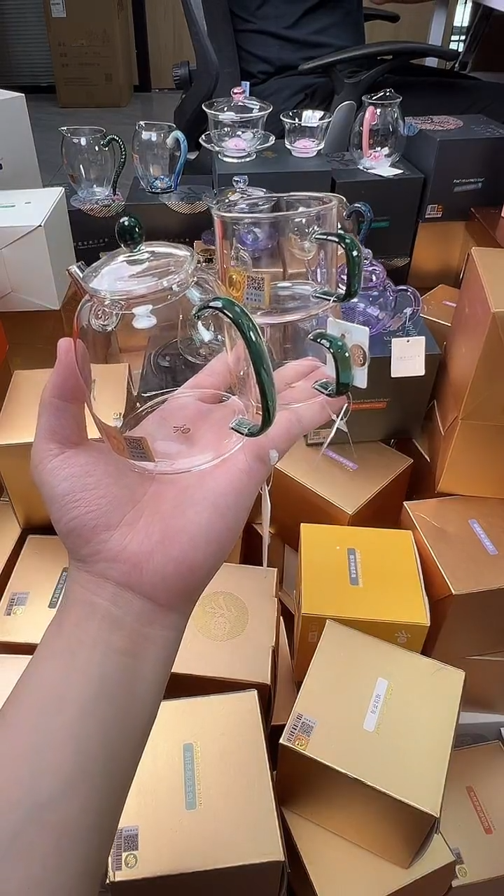 @@禾器晶彩宴臣壶墨绿+清杯杯墨绿2只