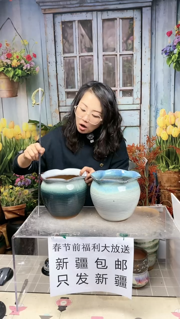 【闪购商品】红陶木耳边蓝白绿圆口两个装
