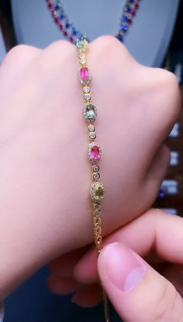 【闪购商品】碧玺手链银S925镶嵌98-5